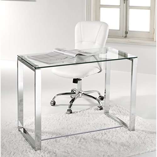 Mesa de ordenador de acero cromado y cristal templado